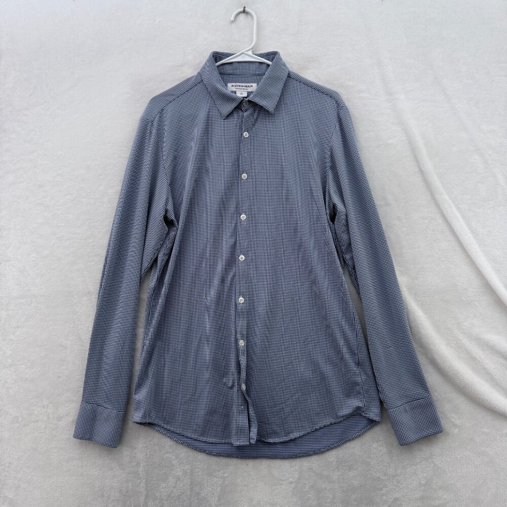 Mizzen Main Spinnaker Shirt Mens M Blue Plaid Trim Fit Stretch Business Casual